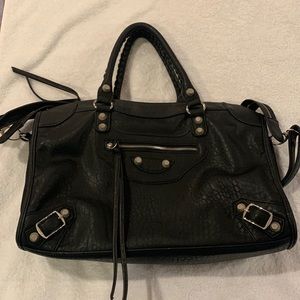 Black Satchel Handbag with Tassels
